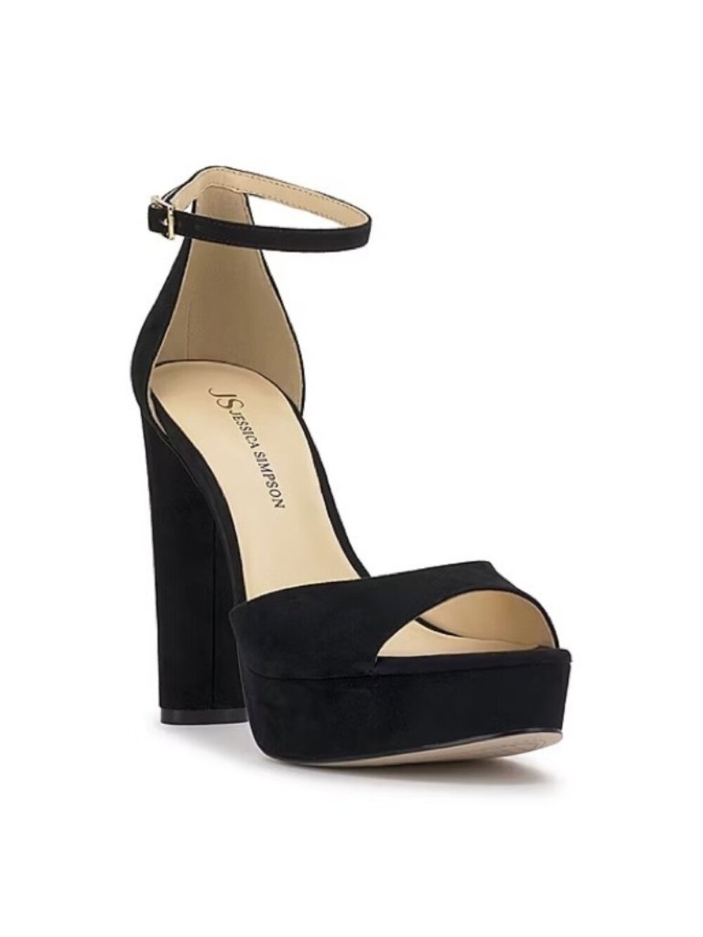 NWT Jessica Simpson Womens Izzella Black Faux Suede Open Toe Block Heel Pumps 7M